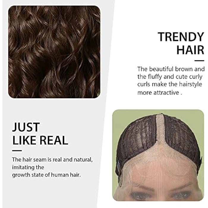 ECIF Brown Lace Front Wigs Long Brown Curly Wigs For Women With Dark Roots Wig With Babyhair Natural Glueless Heat Resistant Synthetic Wigs For Daily Use Dating Party Cosplay Taking Photos - Image 4